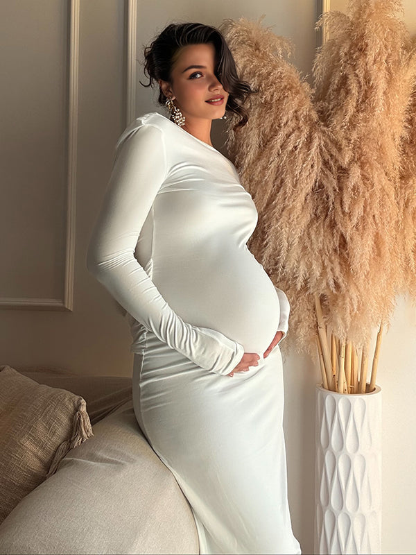 Beaumama robes shooting longue grossesse chic cérémonie dos nu plissé moulante femme enceinte