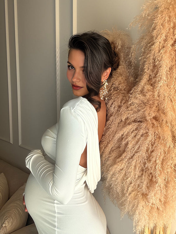 Beaumama robes shooting longue grossesse chic cérémonie dos nu plissé moulante femme enceinte