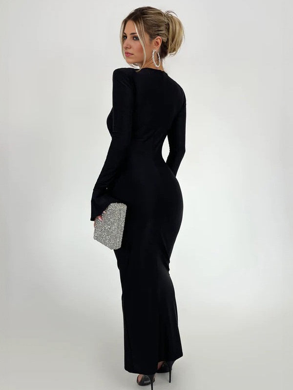 Beaumama robes longue grossesse plissé moulante manches trompette élégant femme enceinte