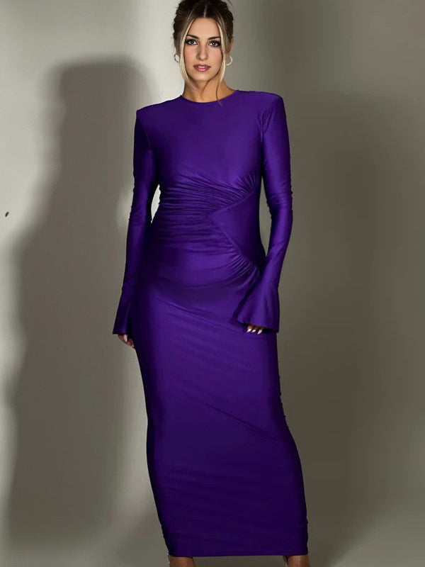 Beaumama robes longue grossesse plissé moulante manches trompette élégant femme enceinte