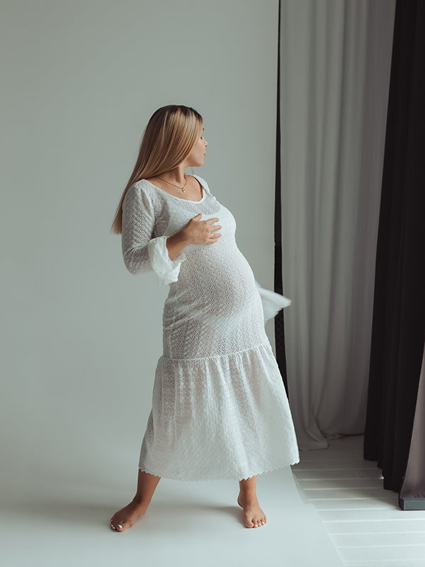 Beaumama robes longue grossesse élégant dentelle volants moulante enceinte shooting femme enceinte