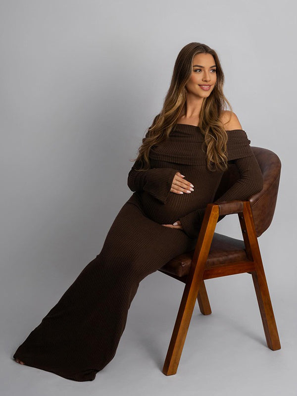 Beaumama robes mi-longue grossesse moulante col bateau élégant femme enceinte