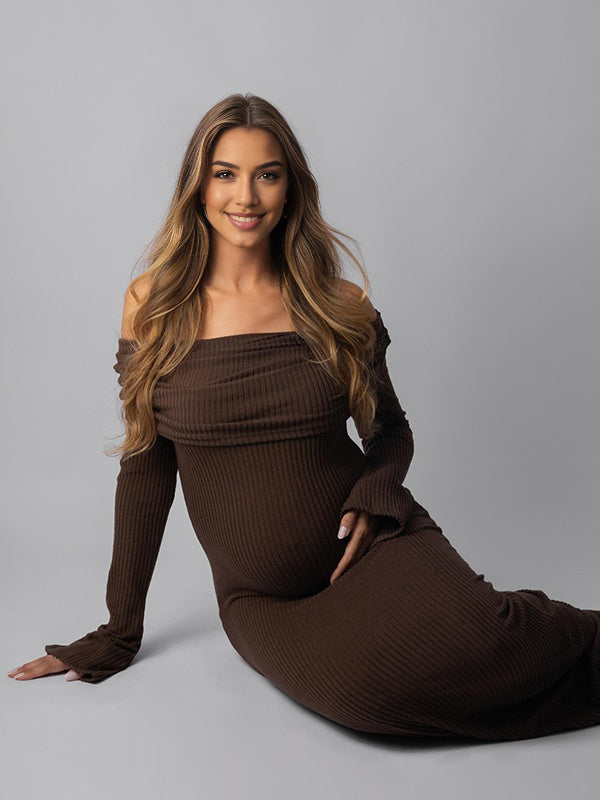 Beaumama robes mi-longue grossesse moulante col bateau élégant femme enceinte