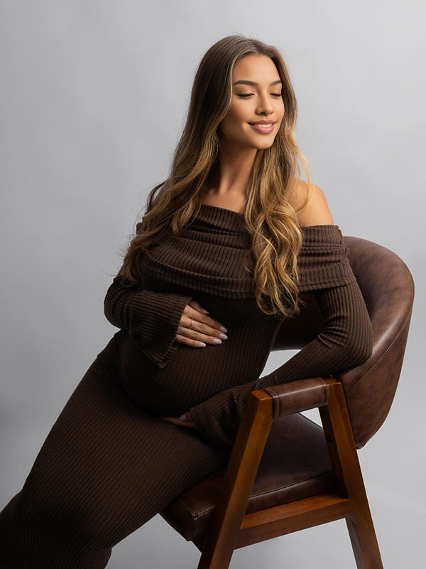 Beaumama robes mi-longue grossesse moulante col bateau élégant femme enceinte