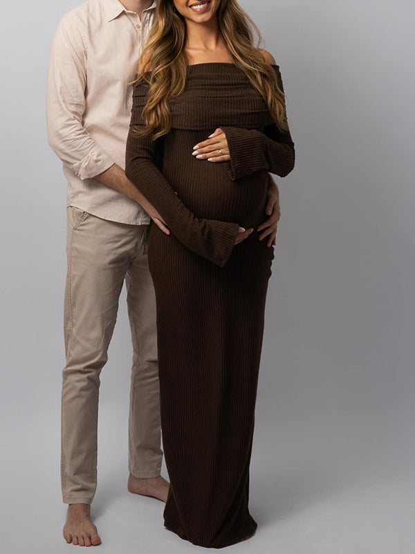 Beaumama robes mi-longue grossesse moulante col bateau élégant femme enceinte