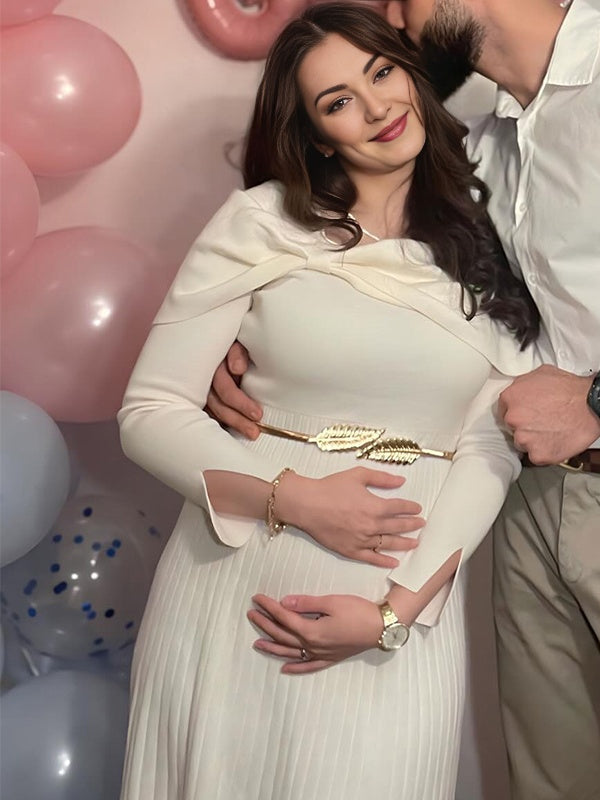 Beaumama robes longue grossesse nœud papillon col élégant cérémonie femme enceinte