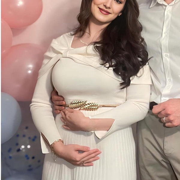 Beaumama robe babyshower longue grossesse nœud papillon col élégant cérémonie femme enceinte
