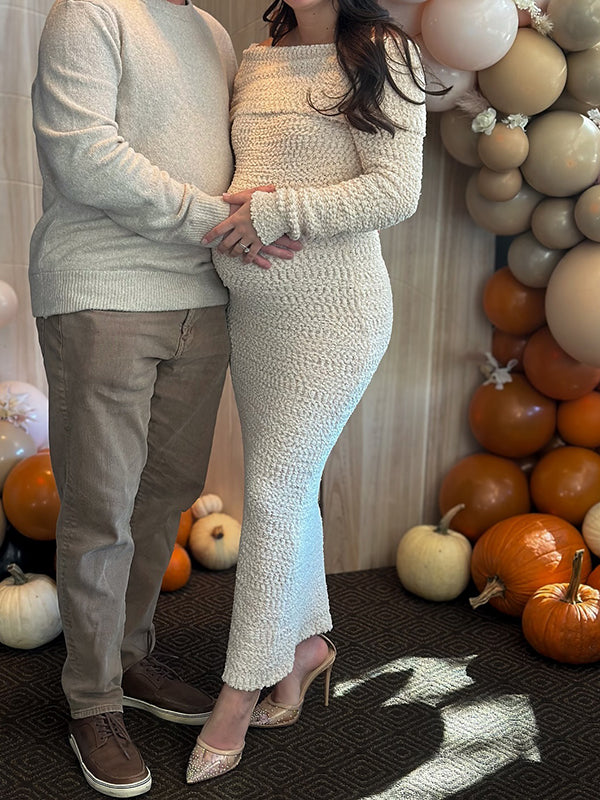 Beaumama robes longue grossesse élégant cérémonie crochet tricot moulante épaule dénudée femme enceinte