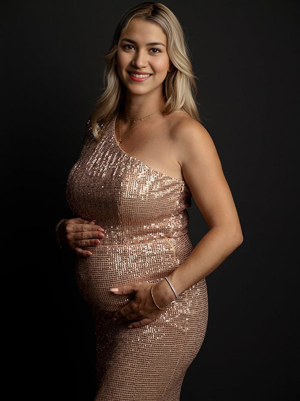 Beaumama robes longue grossesse brillante paillette Sirene asymétrique élégant femme enceinte