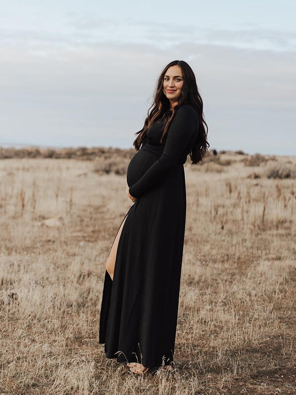 Beaumama robes longue grossesse élégant enceinte shooting fendu le côté fluide femme enceinte
