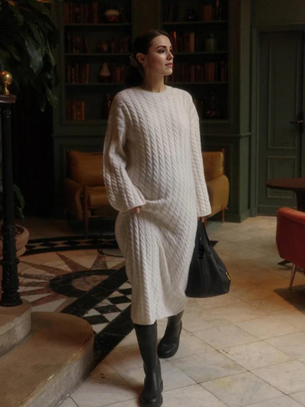 Beaumama robes pulls longue grossesse élégant casual tricot torsadé rayé femme enceinte