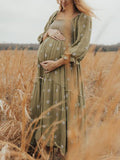 Beaumama robes photo longue grossesse bohème broderie imprimé marguerite volants fluide femme enceinte