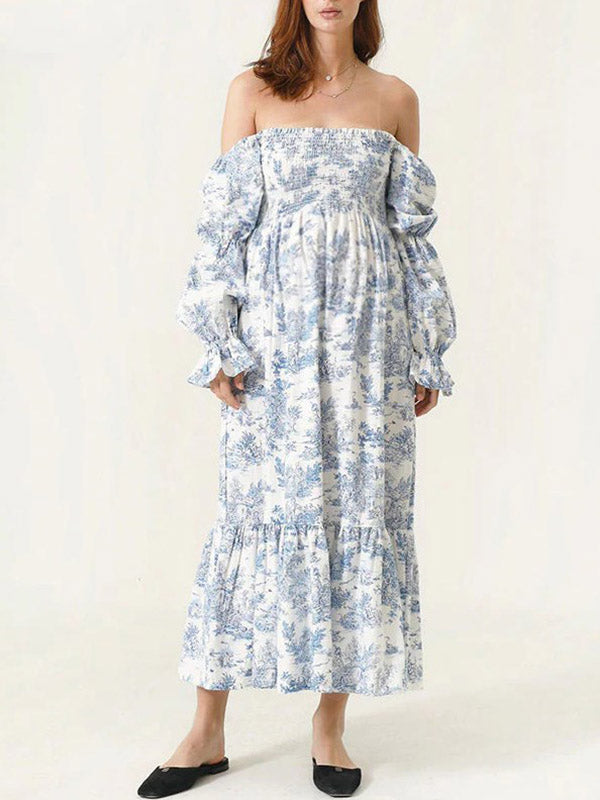 Beaumama robes photo longue grossesse élégant Bohème Manches bouffantes femme enceinte