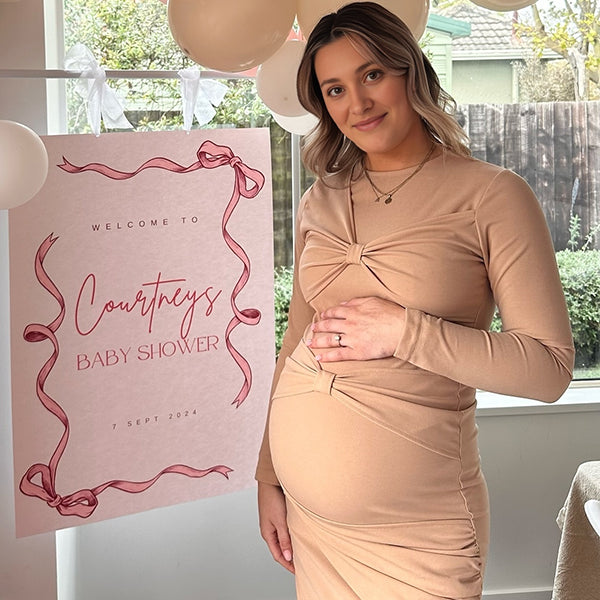Beaumama robe babyshower longue grossesse nœud papillon moulante col rond élégant femme enceinte