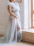 Beaumama robes photo longue grossesse élégant tulle volants queue transparent femme enceinte
