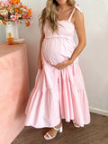 Beaumama robes longue grossesse carreaux volants peplum spaghettiträger plissé vacances femme enceinte