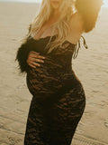 Beaumama robes longue grossesse photo cocktail dentelle moulante transparent spaghettiträger fente au dos femme enceinte