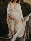 Beaumama robes photo longue grossesse bohème dentelle frange queue transparent femme enceinte