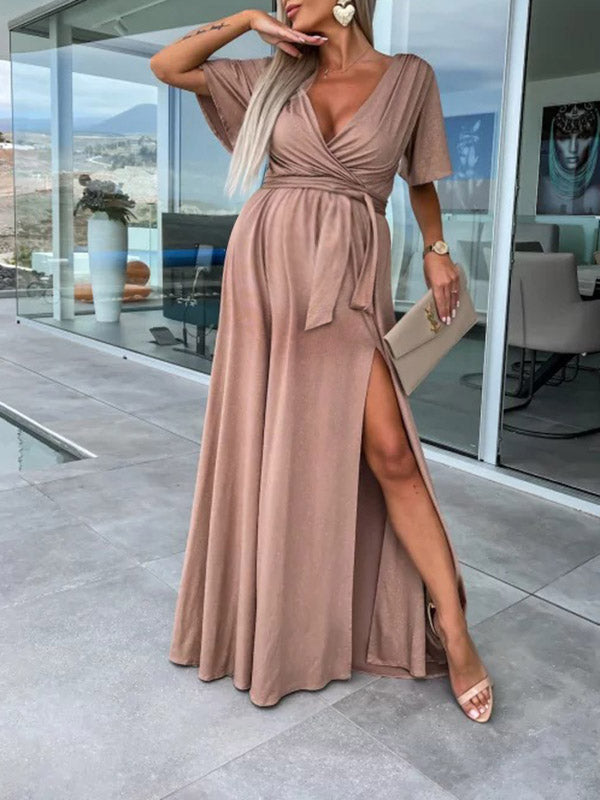Beaumama robes longue grossesse soirée demoiselles d'honneur ceinture fendu le côté fluide volants femme enceinte