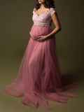 Beaumama robes photo longue grossesse mariée dentelle bouffante tutu queue femme enceinte