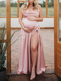 Beaumama robes longue grossesse demoiselles d'honneur fendu le côté croisé dos fluide mariée femme enceinte