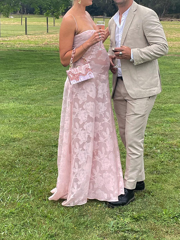 Beaumama robes longue grossesse mariée imprimé fleurie fluide trapèze transparent spaghettiträger demoiselles d'honneur femme enceinte