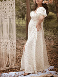 Beaumama robes photo longue grossesse vacances imprimé fleurie fendu le côté coulisse taille trapèze femme enceinte