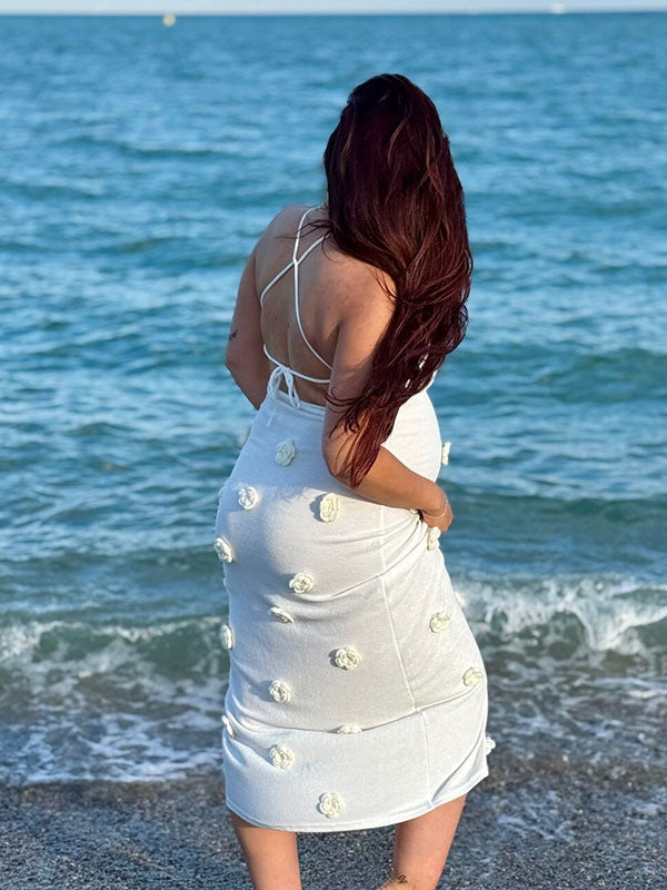 Beaumama robe longue de grossesse babyshower sirène moulante dos croisé ornée de fleurs 3D pour femme enceinte