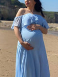 Beaumama robes longue grossesse demoiselles d'honneur fendu le côté fluide volants mousseline mariée femme enceinte