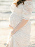 Beaumama robes photo longue grossesse fleurie dentelle transparent fluide trapèze mariée femme enceinte
