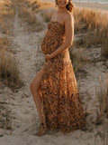 Beaumama robes photo longue grossesse imprimé fleurie fendu le côté découpe fluide vacances bohème femme enceinte