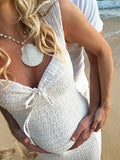 Beaumama robes photo longue grossesse vacances moulante fendu le côté ruchés froncées coulisse taille femme enceinte