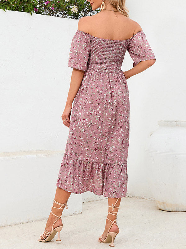 Beaumama robes mi-longue grossesse bohème vacances liberty imprimé fleurie volants plissé fluide femme enceinte