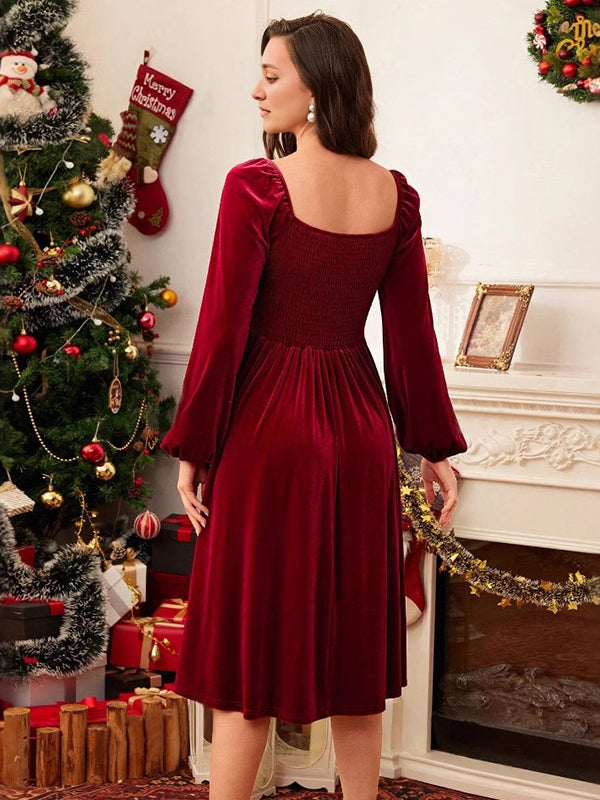 Beaumama robe mi-longue grossesse photo noël élégant velours fluide plume poilu femme enceinte