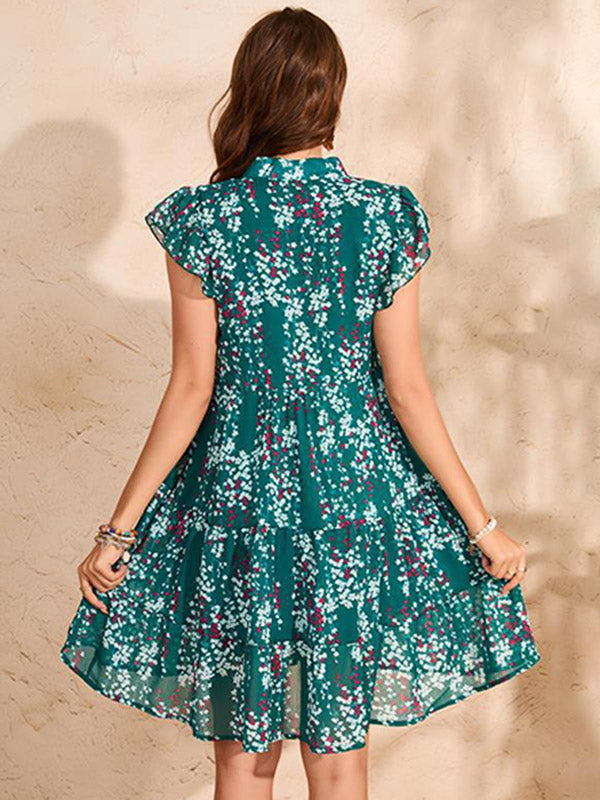 Beaumama robe courte grossesse élégant casual vacances imprimé fleurie volants fluide femme enceinte