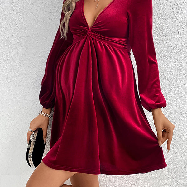 Beaumama robes courte grossesse élégant cocktail velours nœud trapèze noël femme enceinte
