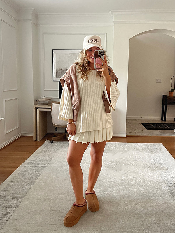 Beaumama robes courte grossesse élégant casual crochet tricot plissé costume deux pièces pulls jupes femme enceinte