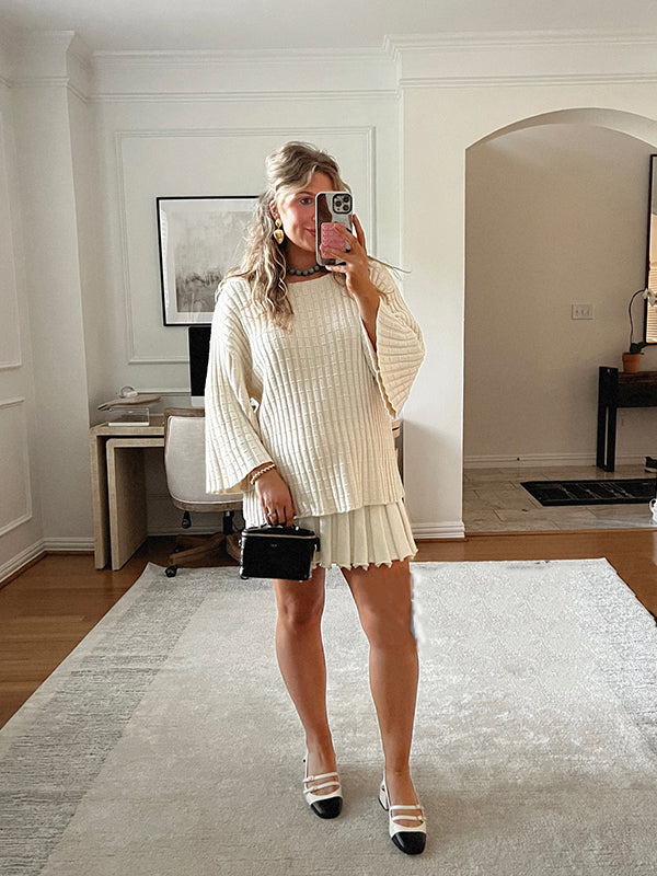 Beaumama robes courte grossesse élégant casual crochet tricot plissé costume deux pièces pulls jupes femme enceinte