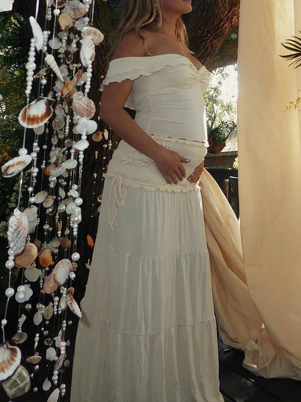 Robes longue grossesse deux pièces volants Blanc