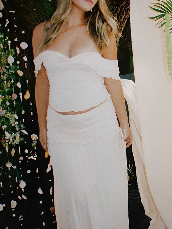 Robes longue grossesse deux pièces volants Blanc