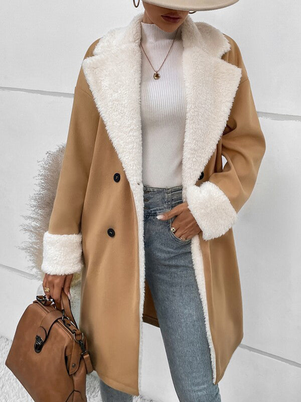 Beaumama manteau en laine grossesse élégant casual poilu épissé double boutonnage manteau d'hiver femme enceinte