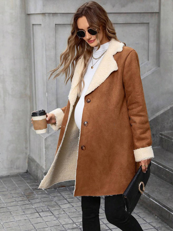 Beaumama manteau teddy bear grossesse élégant casual boutonnage poilu suédine manteau d'hiver femme enceinte