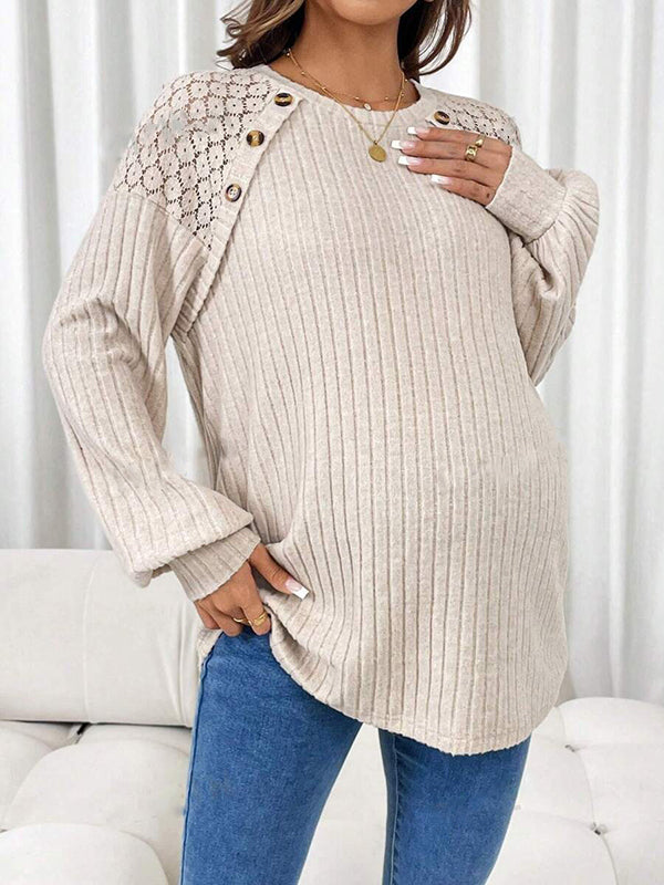 Beaumama pulls grossesse bouton broderie anglaise casual femme enceinte