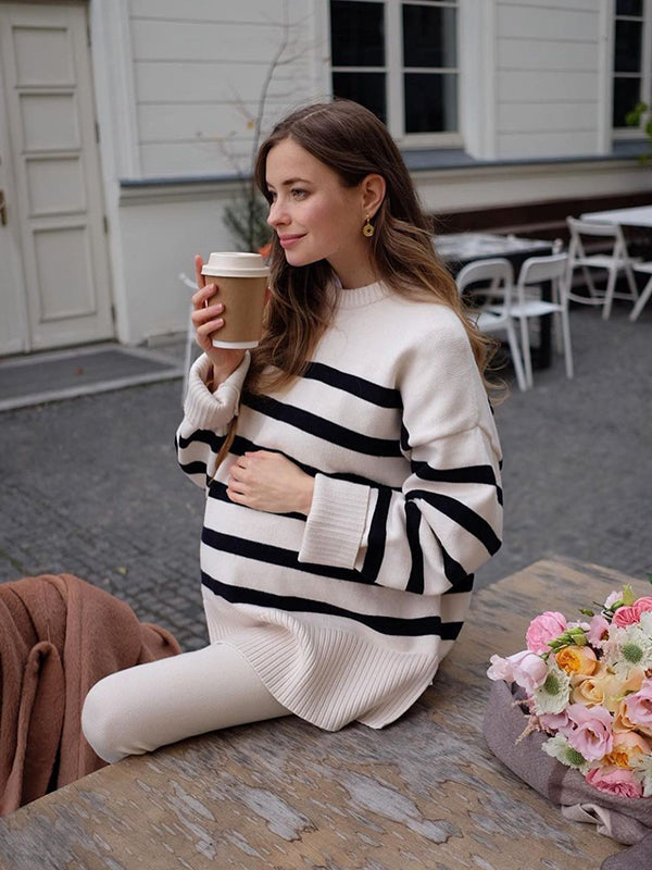 Beaumama pulls grossesse élégant tous les jours rayé fendu le côté femme enceinte