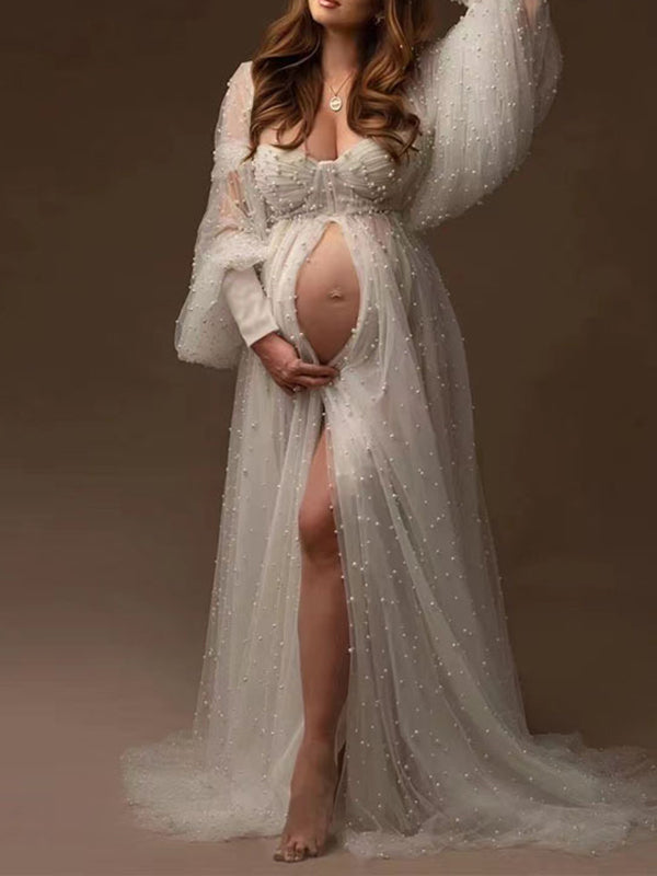 Beaumama robes longue grossesse perle bustier femme enceinte
