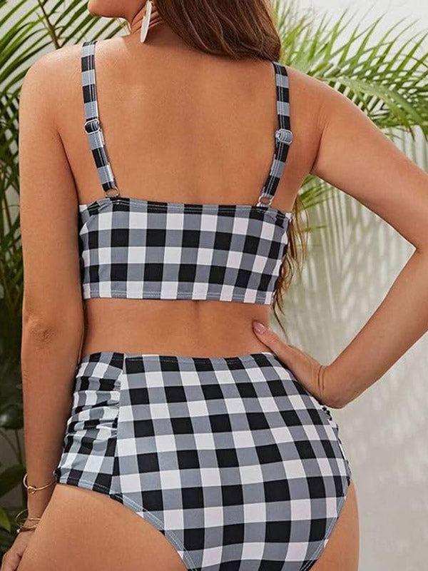 Beaumama maillot de bain deux pièces grossesse costume deux pièces carreaux nœud papillon découpe femme enceinte