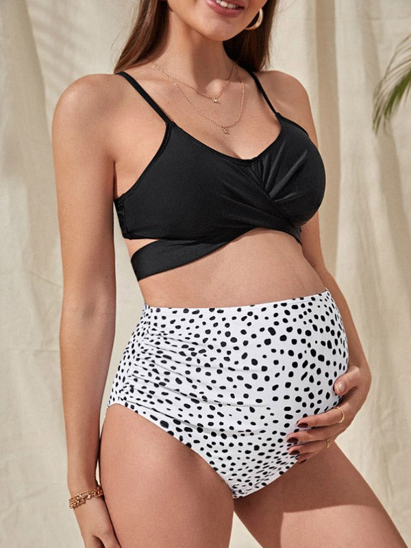 Beaumama maillot de bain deux pièces grossesse pois croisé dos nœud papillon plage femme enceinte