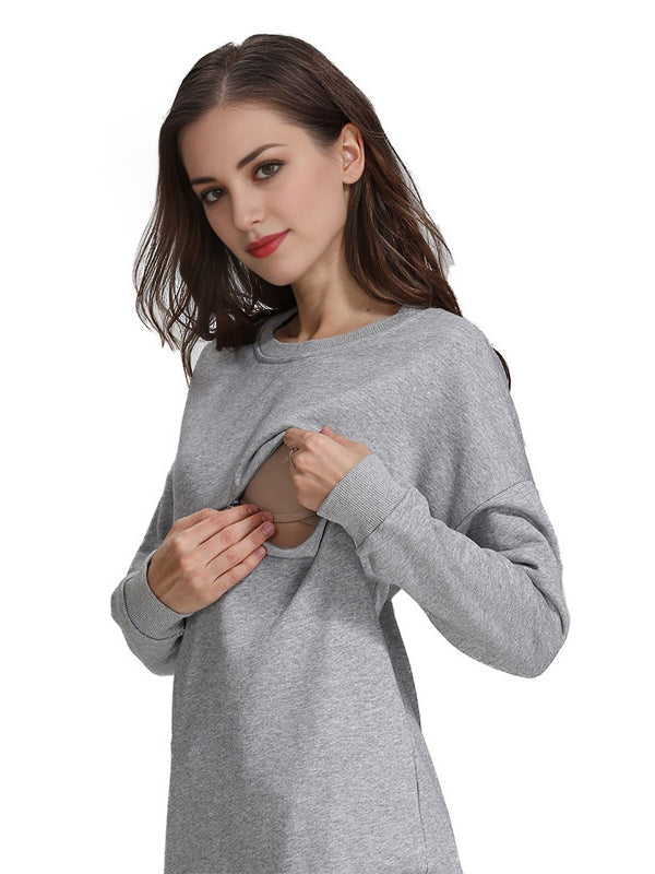Beaumama sweatshirt allaitement grossesse léopard fermeture éclair col rond style maison femme enceinte