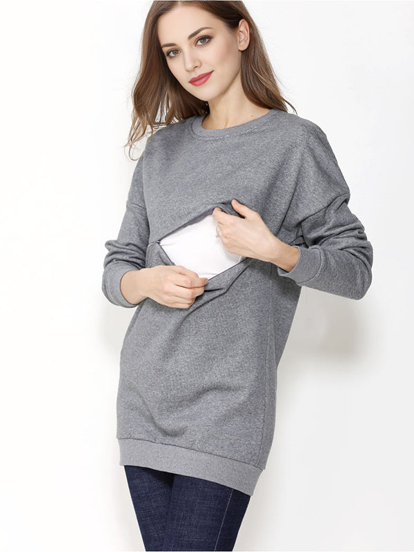 Beaumama sweatshirt allaitement grossesse léopard fermeture éclair col rond style maison femme enceinte