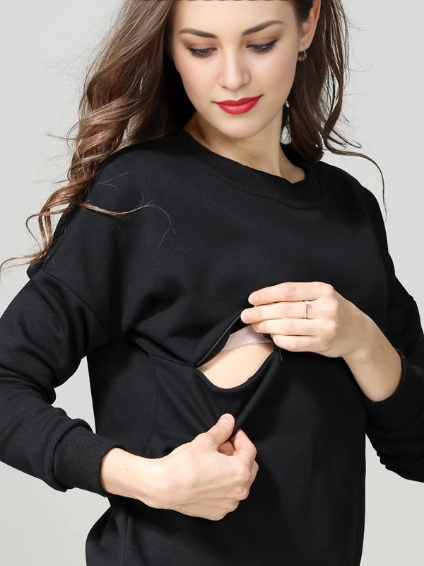 Beaumama sweatshirt allaitement grossesse léopard fermeture éclair col rond style maison femme enceinte